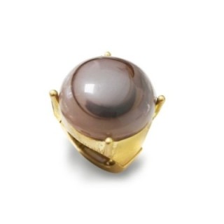 Grande Anello Elastico Tondo GJ In Resina con Pietra Grigia