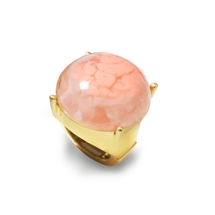 Grande Anello Elastico Tondo GJ In Resina con Pietra Rosa