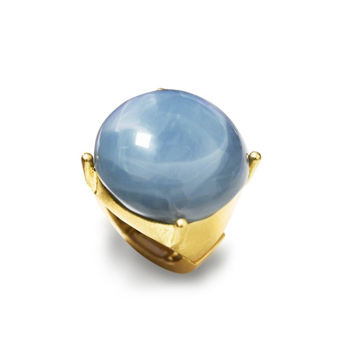 Grande Anello Elastico Tondo GJ In Resina con Pietra Azzurra