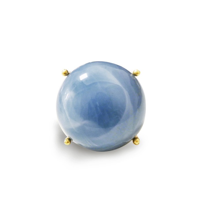 Grande Anello Elastico Tondo GJ In Resina con Pietra Azzurra