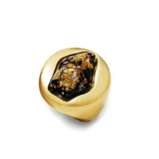 Grande Anello Elastico Tondo AK In Resina con Pietra Nera