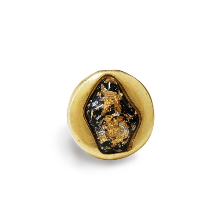 Grande Anello Elastico Tondo AK In Resina con Pietra Nera