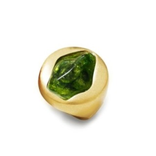 Grande Anello Elastico Tondo AK In Resina con Pietra Verde