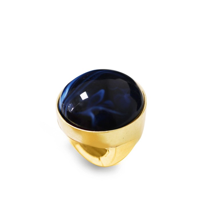 Grande Anello Elastico Tondo QW In Resina con Pietra Blu