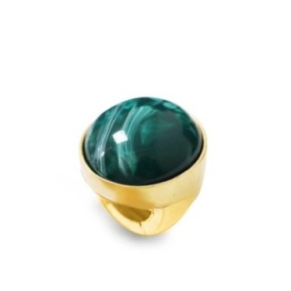 Grande Anello Elastico Tondo QW In Resina con Pietra Verde