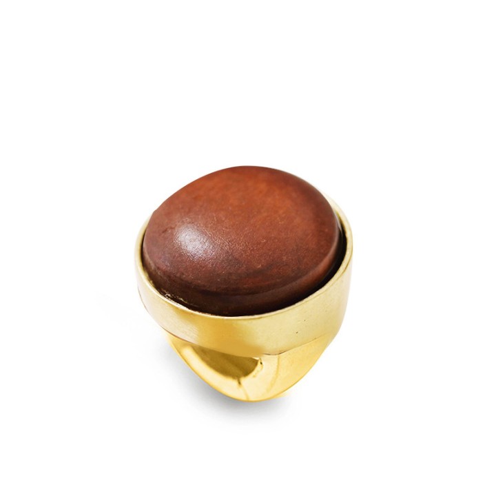Grande Anello Elastico Tondo QW In Resina con Pietra Marrone