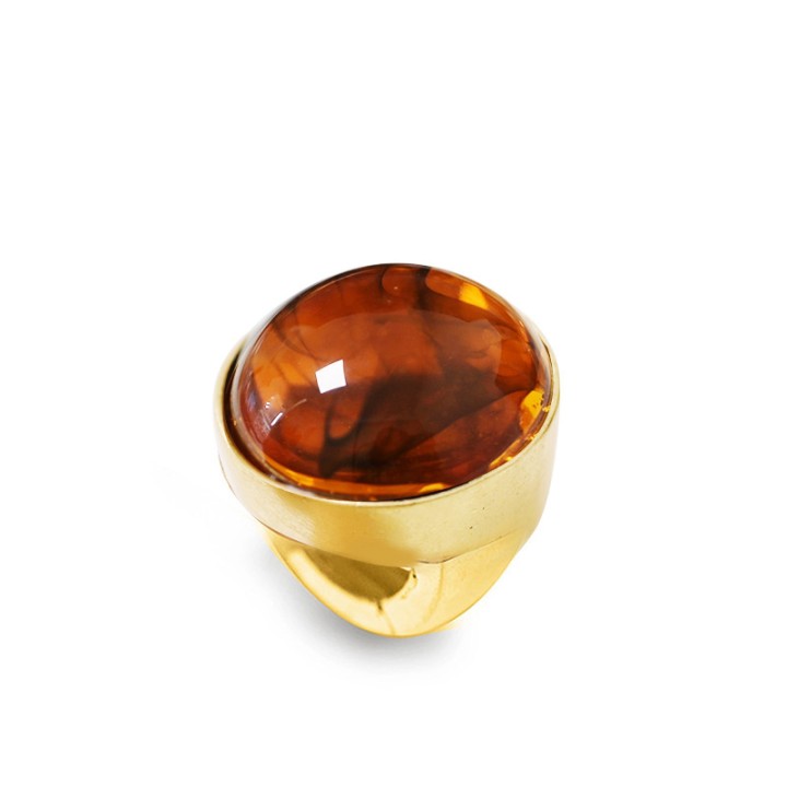 Grande Anello Elastico Tondo QW In Resina con Pietra Ambra