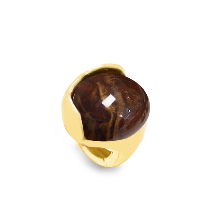 Grande Anello Elastico Tondo XTX In Resina con Pietra Caffè