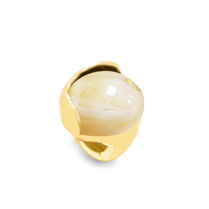 Grande Anello Elastico Tondo XTX In Resina con Pietra Bianco