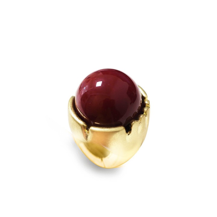 Grande Anello Elastico Tondo In Resina con Pietra Rossa