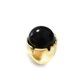 Grande Anello Elastico Tondo In Resina con Pietra Nera