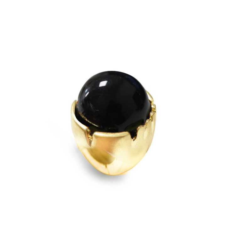 Grande Anello Elastico Tondo In Resina con Pietra Nera