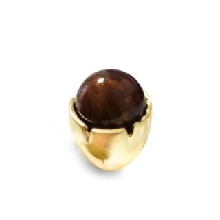 Grande Anello Elastico Tondo In Resina con Pietra Marrone