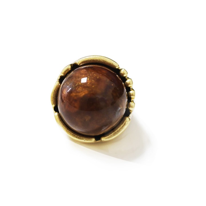 Grande Anello Elastico Tondo In Resina con Pietra Marrone