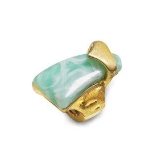 Grande Anello Elastico Scultoreo In Resina con Pietra Verde Acqua