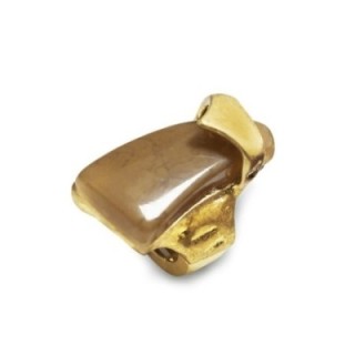 Grande Anello Elastico Scultoreo In Resina con Pietra Caffè