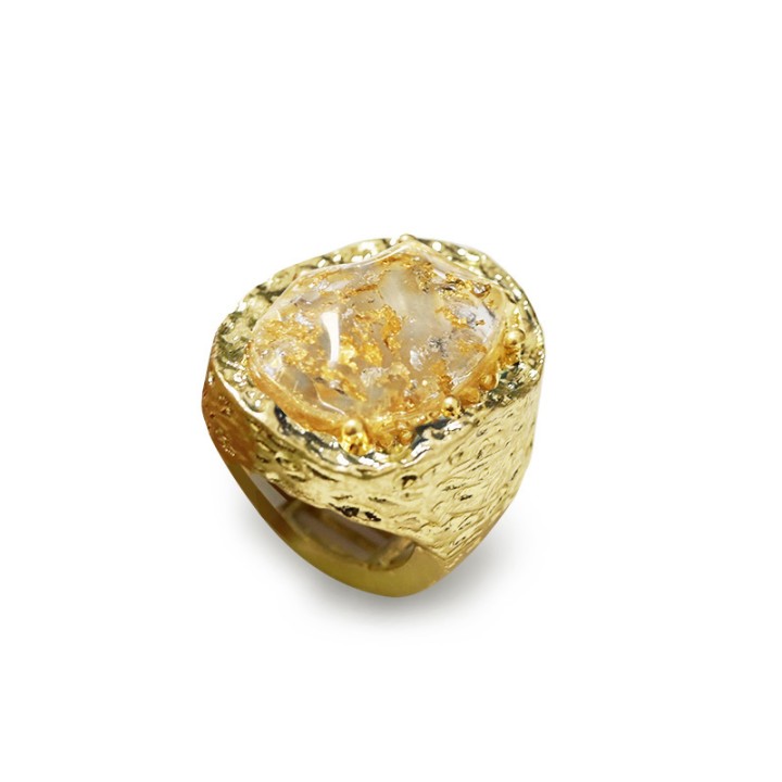 Grande Anello Elastico Ovale TX In Resina con Pietra Bianca