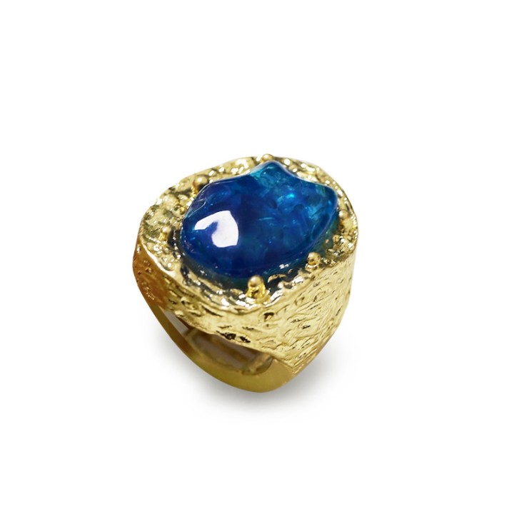 Grande Anello Elastico Ovale TX In Resina con Pietra Blu