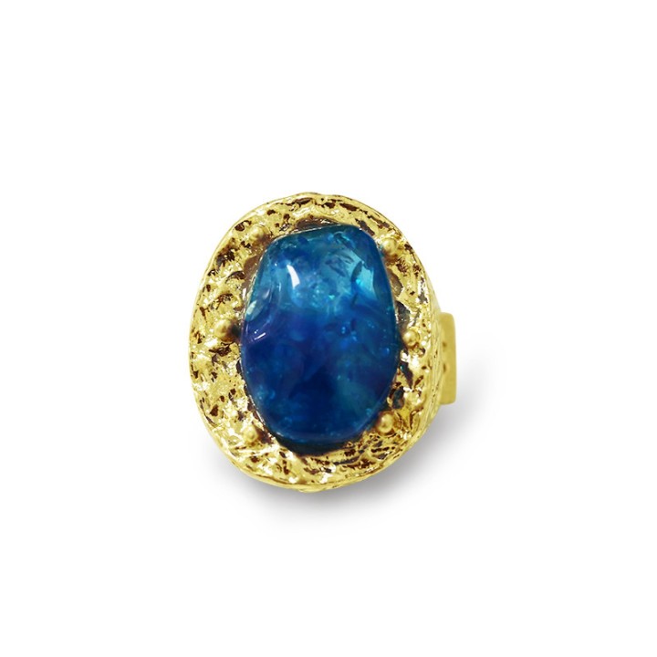 Grande Anello Elastico Ovale TX In Resina con Pietra Blu