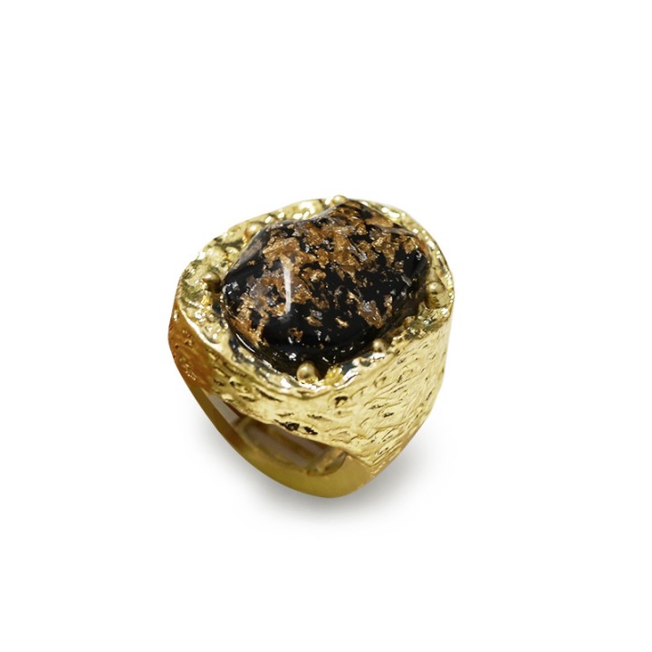 Grande Anello Elastico Ovale TX In Resina con Pietra Nera