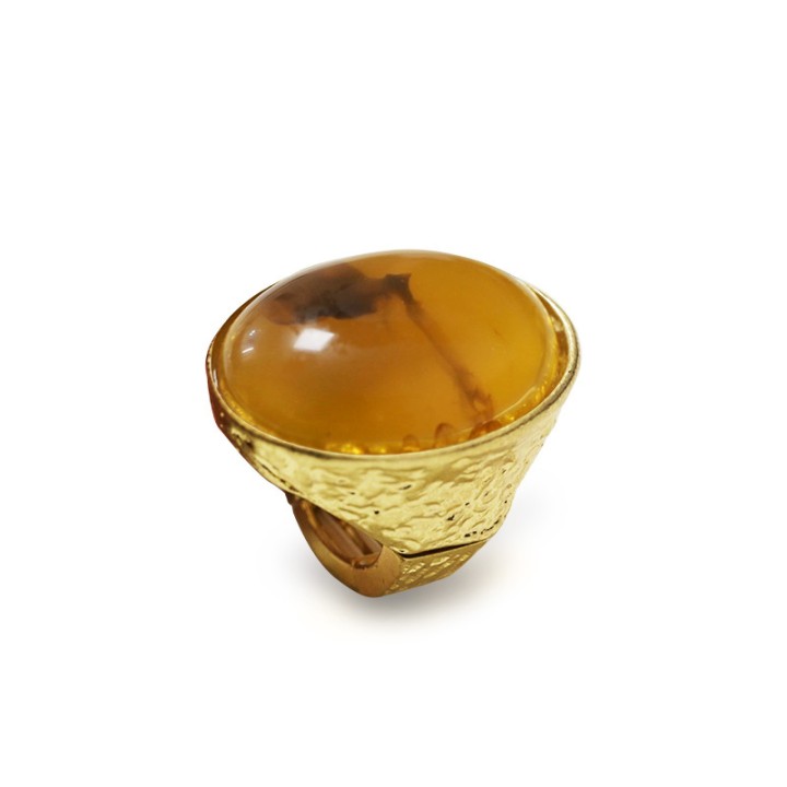 Grande Anello Elastico Ovale PX In Resina con Pietra Marrone