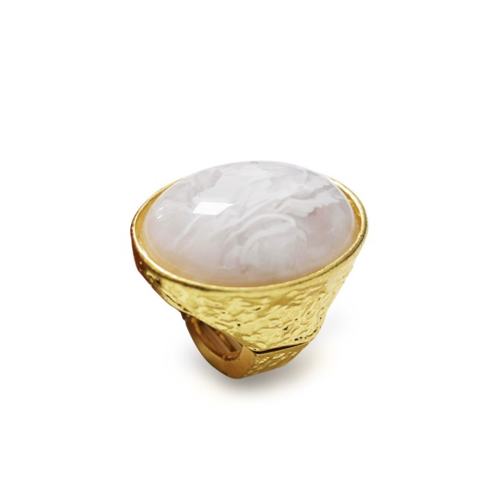 Grande Anello Elastico Ovale PX In Resina con Pietra Bianca