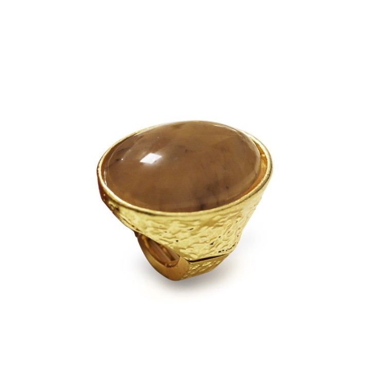 Grande Anello Elastico Ovale PX In Resina con Pietra Caffè