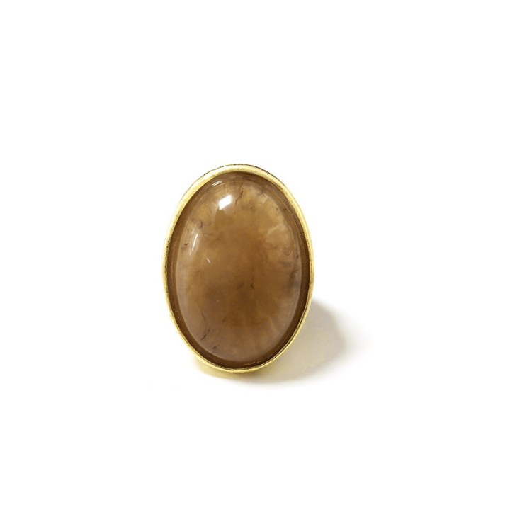 Grande Anello Elastico Ovale PX In Resina con Pietra Caffè