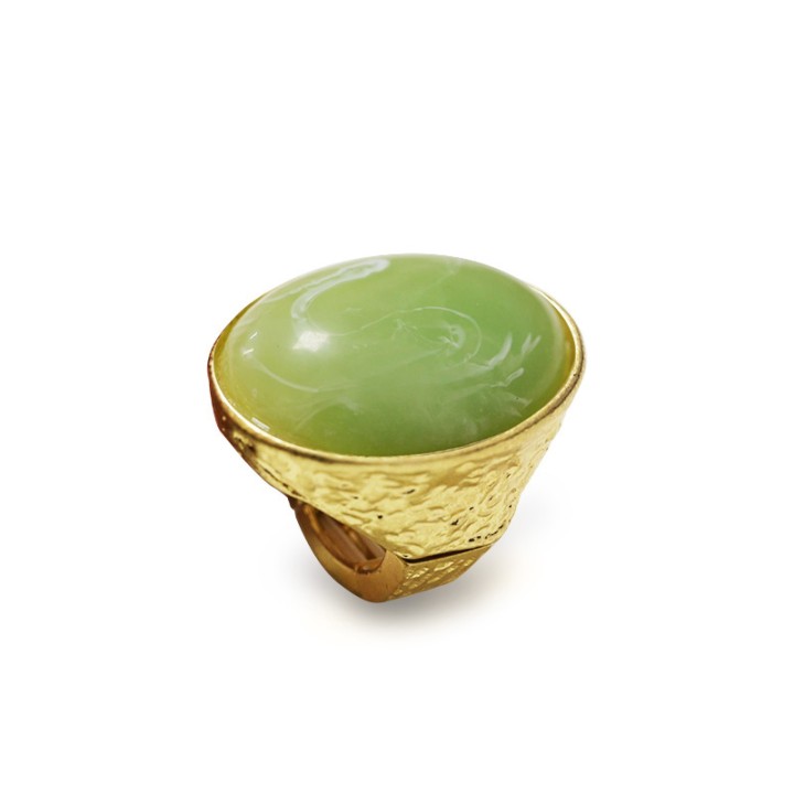 Grande Anello Elastico Ovale PX In Resina con Pietra Verde Acqua