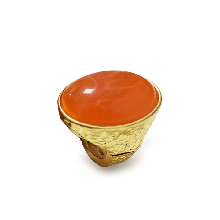 Grande Anello Elastico Ovale PX In Resina con Pietra Arancione