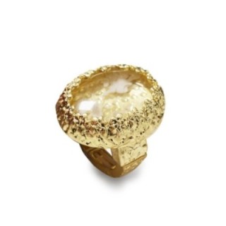 Grande Anello Elastico Ovale CX In Resina con Pietra Bianca