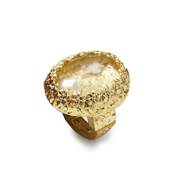Grande Anello Elastico Ovale CX In Resina con Pietra Bianca