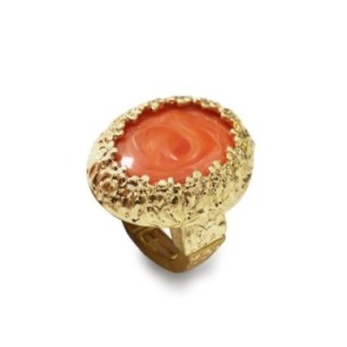 Grande Anello Elastico Ovale CX In Resina con Pietra Arancione