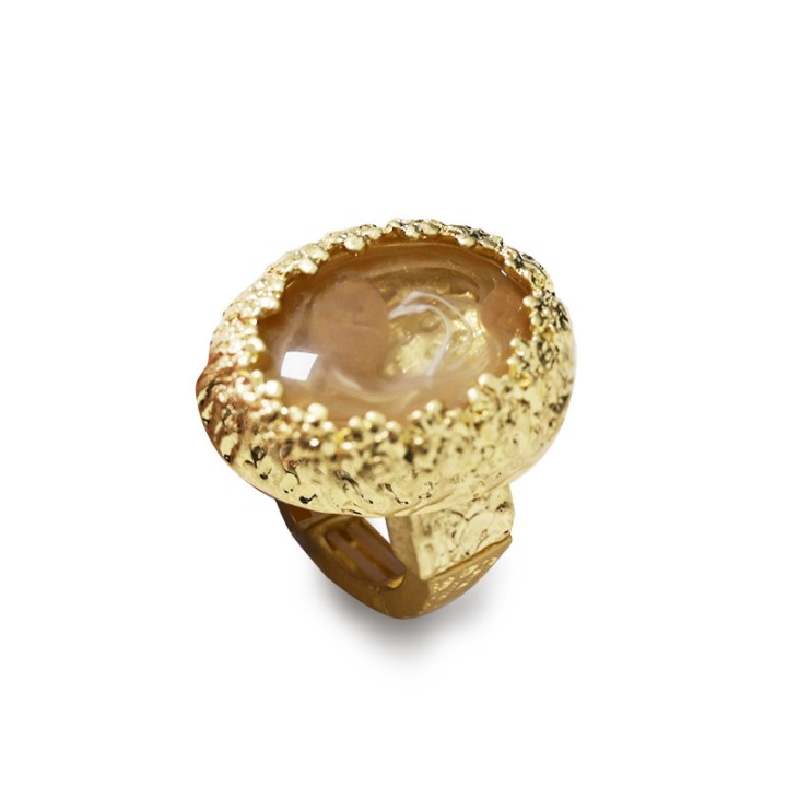 Grande Anello Elastico Ovale CX In Resina con Pietra Beige