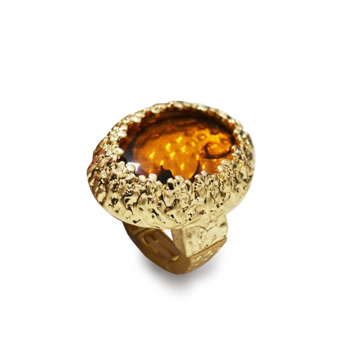 Grande Anello Elastico Ovale CX In Resina con Pietra Marrone