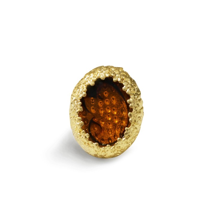Grande Anello Elastico Ovale CX In Resina con Pietra Marrone