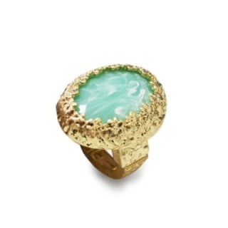 Grande Anello Elastico Ovale CX In Resina con Pietra Verde Acqua