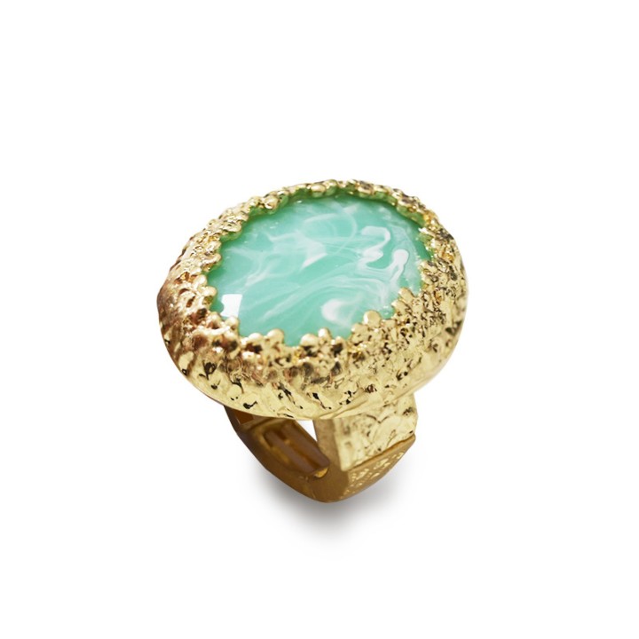 Grande Anello Elastico Ovale CX In Resina con Pietra Verde Acqua