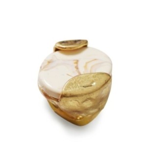 Grande Anello Elastico Anforato In Resina con Pietra Beige