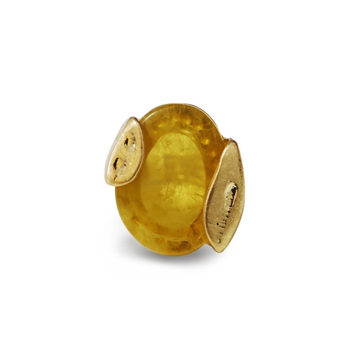 Grande Anello Elastico Anforato In Resina con Pietra Gialla