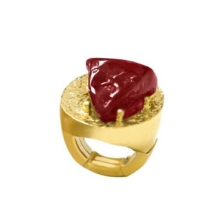 Grande Anello Elastico Ovale MX In Resina con Pietra Rossa