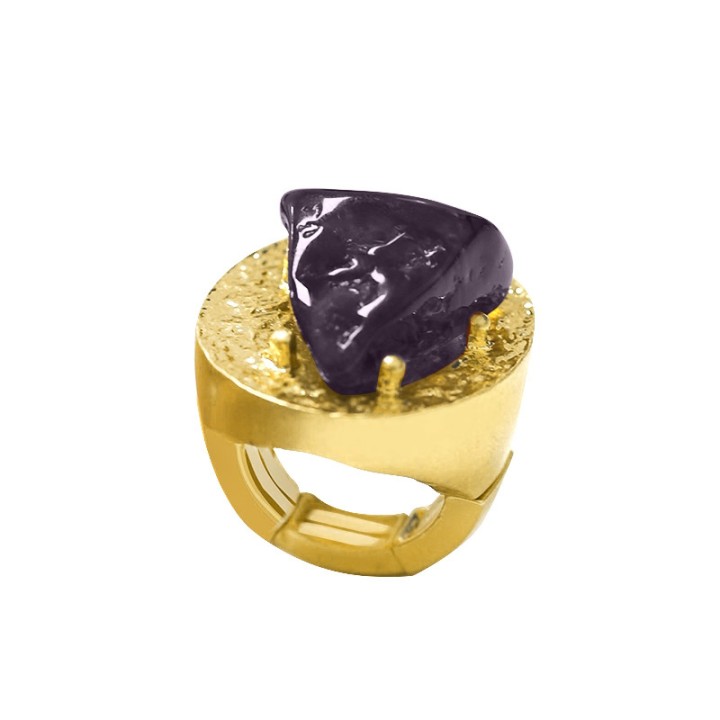 Grande Anello Elastico Ovale MX In Resina con Pietra Viola