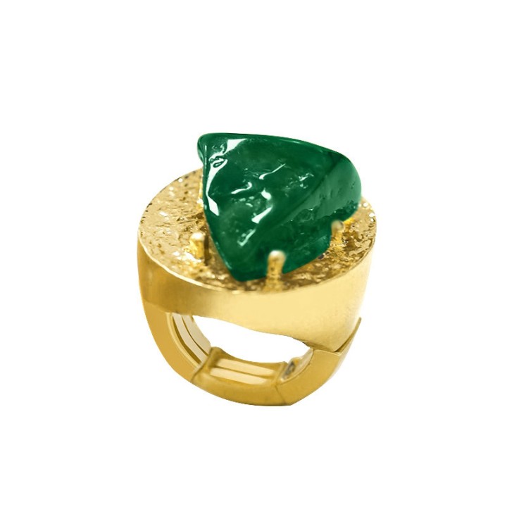 Grande Anello Elastico Ovale MX In Resina con Pietra Verde