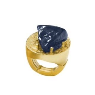 Grande Anello Elastico Ovale MX In Resina con Pietra Blu