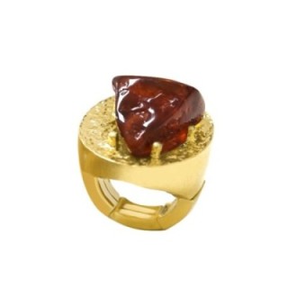 Grande Anello Elastico Ovale MX In Resina con Pietra Marrone