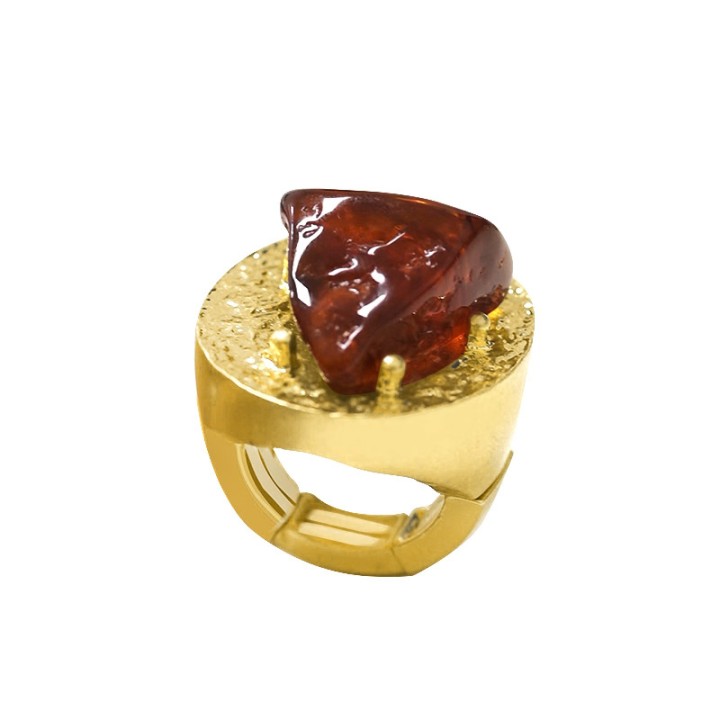 Grande Anello Elastico Ovale MX In Resina con Pietra Marrone