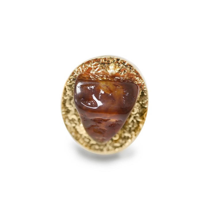 Grande Anello Elastico Ovale MX In Resina con Pietra Marrone