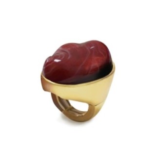 Grande Anello Elastico Ovale DK In Resina con Pietra Rosso