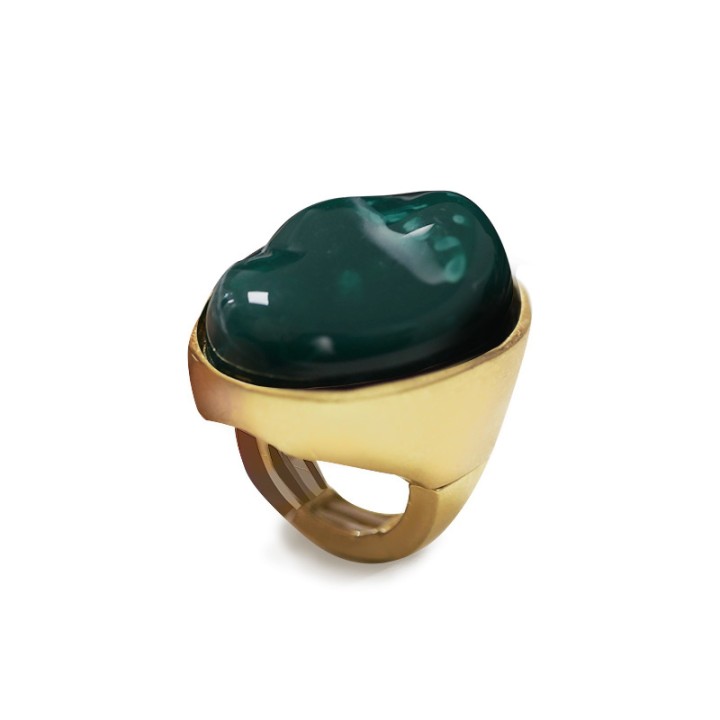 Grande Anello Elastico Ovale DK In Resina con Pietra Verde