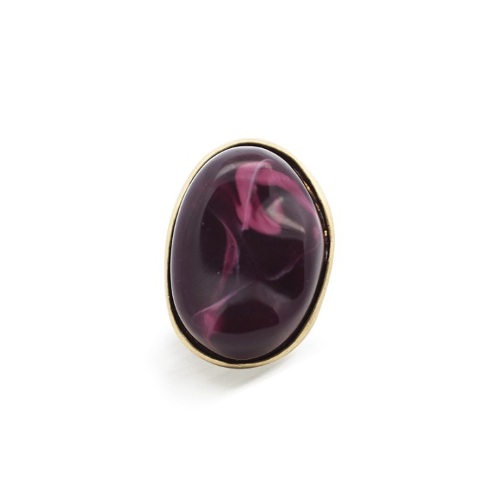 Grande Anello Elastico Ovale DK In Resina con Pietra Viola